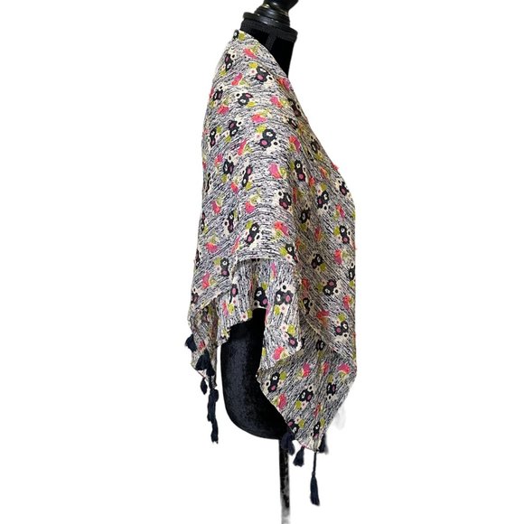 Unbranded Scarf Womens Square Black White Pink Floral Flower Tassel Semi Sheer - Picture 4 of 10